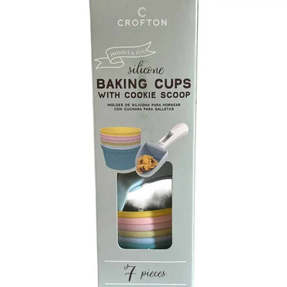 NIB Crofton Silicone Baking Cups w Cookie Scoop‎ 7pc Set Reusable Muffin